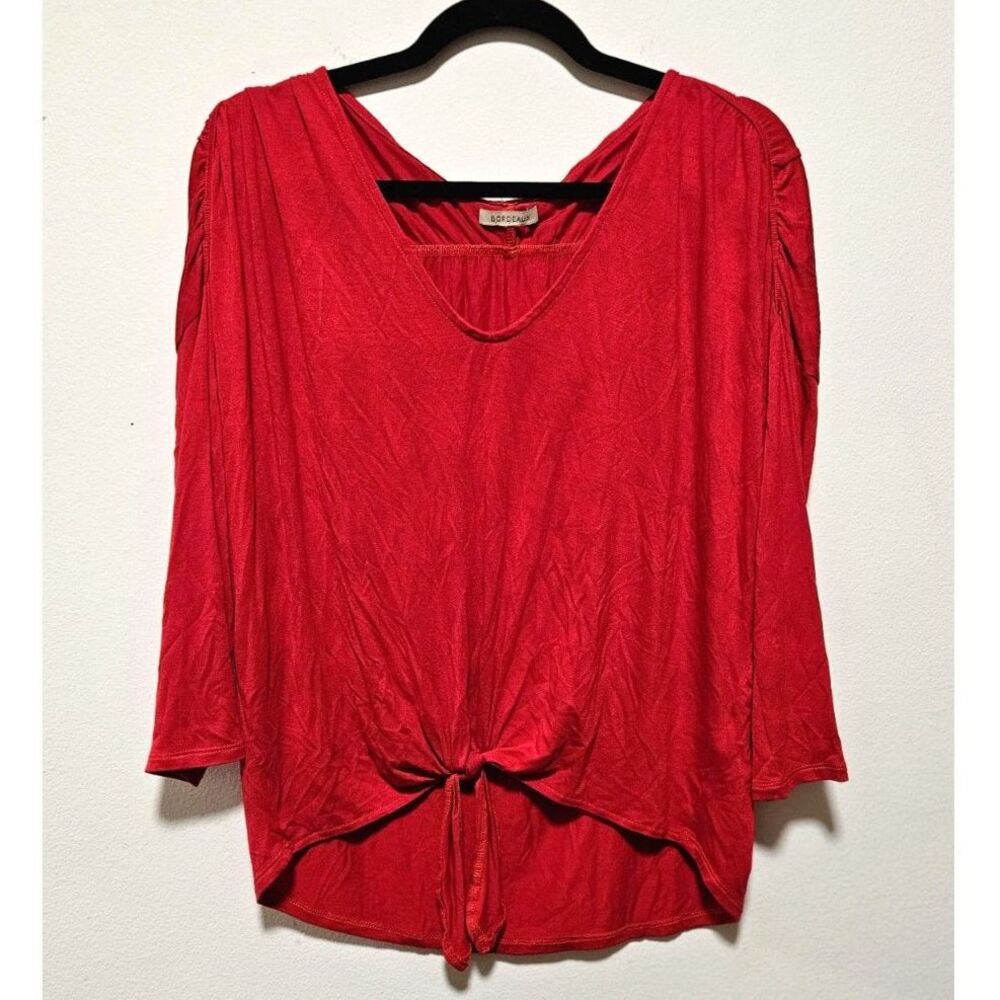 Bordeaux Red Tie Front V Neck Blouse 3/4 Sleeve M